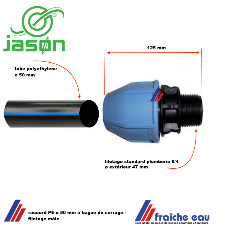 raccord mâle à visser 50 mm JASON filetage 6/4 pour tube