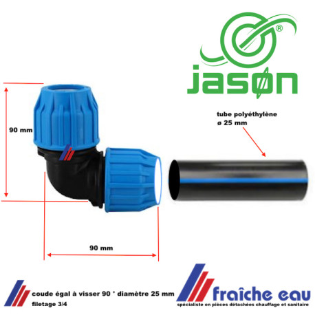 coude égal en plastique 25 mm JASON, angle de 90°, utile pour effectuer un changement de direction dans un circuit d'eau