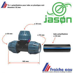 Té égal JASON 32 mm, raccord polypropylène à compression