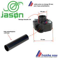 collier de prise en charge JASON 25 mm filetage femelle 3/4 à compression pour eau salées, chlorée et piscine