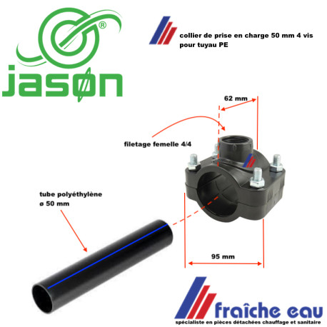 collier de prise à compression 50mm JASON filetage femelle 4/4 pour tube polyéthylène