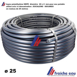 tube en polyéthylène DHPE diamètre 25 x 2,3 mm type PE80 pour la distribution d'eau potable pression 12,5 bars norme BENOR