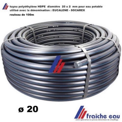 tube polyéthylène HDPE SOCAREX diamètre 20 x 2mm rouleau de 100m pour eau potable sous pression 12,5 bar