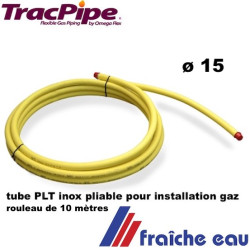tube inox TRACPIPE flex gaz naturel  / butane enrobage jaune  diamètre 15 , flexible gaz semi souple, rouleau de 10 mètres