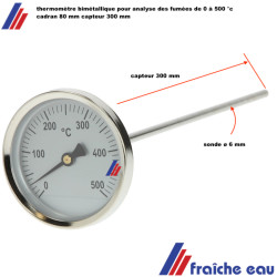 thermomètre bimétallique pour la température des fumées avec capteur 300 mm pour coffret BRIGON