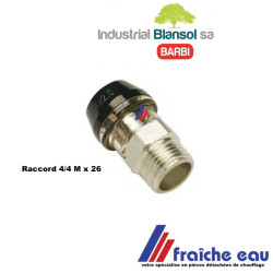 raccord automatique BLANSOL brevet BARBI 4/4 mâle x tube pex 26 x3 mm pour multiskin,  pex al pex, blanc