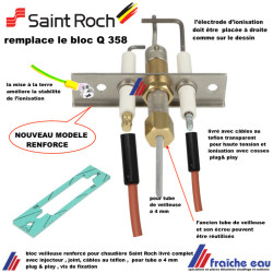 bloc veilleuse de remplacement pour chaudière SAINT ROCH  livré avec câbles haute tension et ionisation
