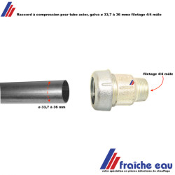 raccord à compression pour tube métalique ø 33,7 à 36 mm, filetage 4/4 mâle
