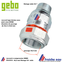 raccord a compression galvanisé GEBO en fonte malléable diamètre 44,5 mm filetage 5/4  manchon de transition pour tube bouilleur