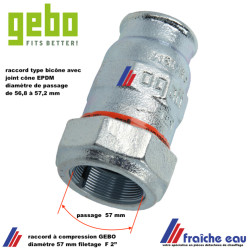 raccord a compression galvanisé GEBO en fonte malléable diamètre 57 mm filetage 8/4  manchon de transition pour tube bouilleur