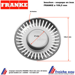 bouchon de crépine MAGNUM FRANKE art : 330500 diamètre 106,5 mm panier avec 36 fentes pour évier de cuisine