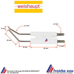 Electrode d'allumage 24130010187 pour un brûleur mazout WEISHAUPT WL30 - WL40