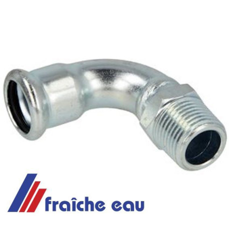 coude acier à sertir 18 mm filetage 1/2 M , courbe acier press au carbone 