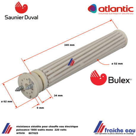 résistance générique diamètre 52 mm pour chauffe eau électrique 1800 watts mono 220 volts DIFF