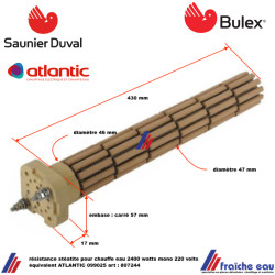 résistance diamètre 47mm type barillet 2400 watts monophasé 220  volts pour boiler électrique  art: 807244