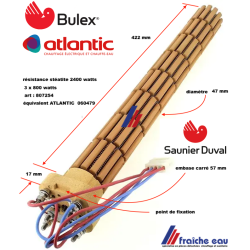 résistance stéatite 2400 watts art : 807254 équivalente atlantic 060479 tous courants diamètre 47 mm connecteur saunier duval