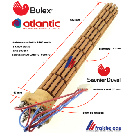 résistance stéatite 2400 watts art : 807254 équivalente atlantic 060479 tous courants diamètre 47 mm connecteur saunier duval