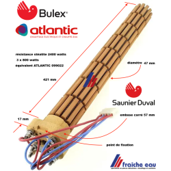 résistance stéatite 2400 watts art: 807248 compatible pour bulex- saunier duval- connection pour atlantic