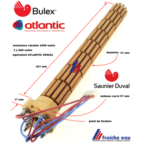résistance stéatite 2400 watts art: 807248 compatible pour bulex- saunier duval- connection pour atlantic