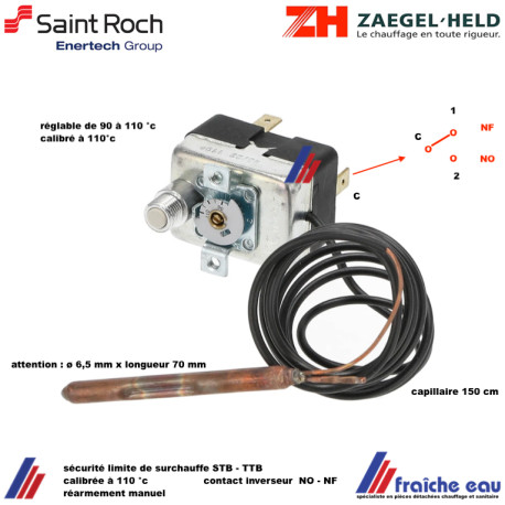 aquastat, thermostat, sonde de sécurité à réarmement manuel chaudière saint roch couvin  100035983