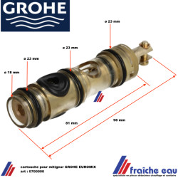 cartouche de mitigeur GROHE EUROMIX, art : 07000 mécanisme de robinet melangeur, intérieur de robinet