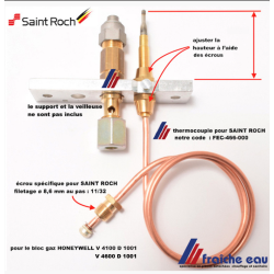 thermocouple pour SAINT ROCH  600 mm + raccords, pour la détection et la surveillance de la veilleuse gaz
