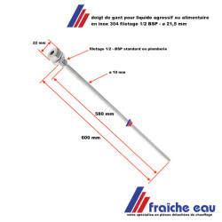 doigt de gant en inox 304, fourreau filetage 1/2 longueur 600 mm pour sonde de température pour liquide agressif et alimentaire