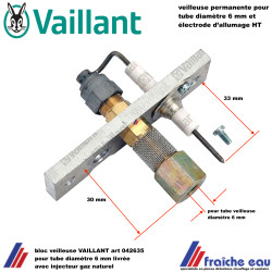bloc veilleuse VAILLANT art: 042635 avec électrode d'allumage pour montage avec thermocouple , veilleuse permanente