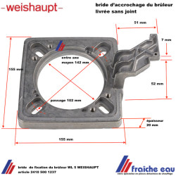bride d'accrochage fixation du brûleur WEISHAUPT WL5 article 2450 500 1237 livrée sans joint ni boulons de fixation