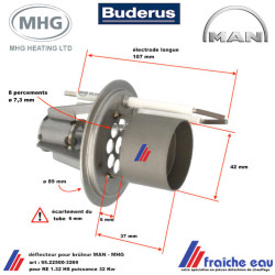 tête de combustion, mélangeur, accrocheur de flamme 95.22500-3269 MAN - MHG déflecteur de brûleur RE 1.32 HS avec électrode