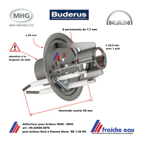 tête de combustion, mélangeur, accrocheur de flamme 95.22500.3876 MAN - MHG déflecteur de brûleur RE 1.38 HS