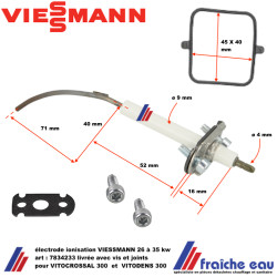 électrode d'ionisation VIESSMANN 7834233 NI FERRAL pour chaudière VITOCROSSAL 300 et VITODENS 300-333