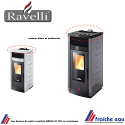 top de poêle à pellets RAVELLI R 120 coloris blanc, anthracite, dessus de poêle en céramique