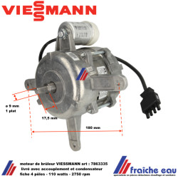 moteur de brûleur VIESSMANN art 7836335 puissance 110 watts avec fiche 4 pôles et condensateur livré avec accouplement