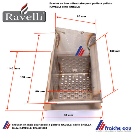 brasier , creuset, pot de combustion en inox réfractaire RAVELLI pour poele à pellets SNELLA