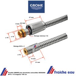 Flexible GROHE pour douchette extractible 46092000 M15 x 1/2 longueur 150 cm